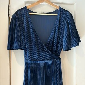 Navy Pleated Velvet Wrap Dress XL